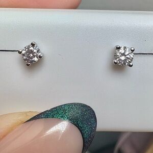 DIAMOND Classic Round Sterling Silver Stud Earrings - .24 carats